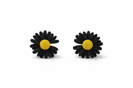 Midnight Daisy Stud Earrings – Minimal Floral Elegance