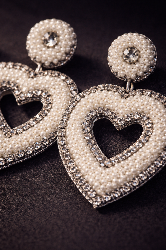 White Halo Heart Earrings