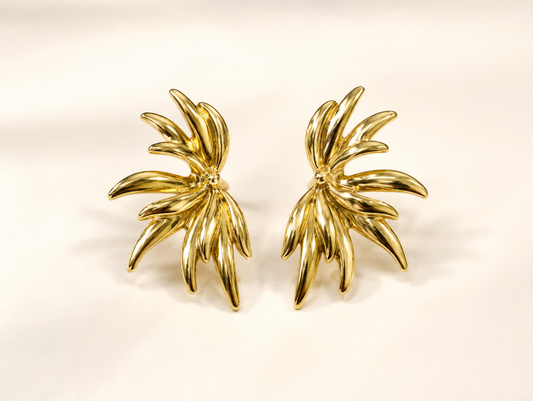 Golden Fan Stud Earrings