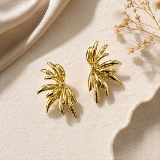 Golden Fan Stud Earrings