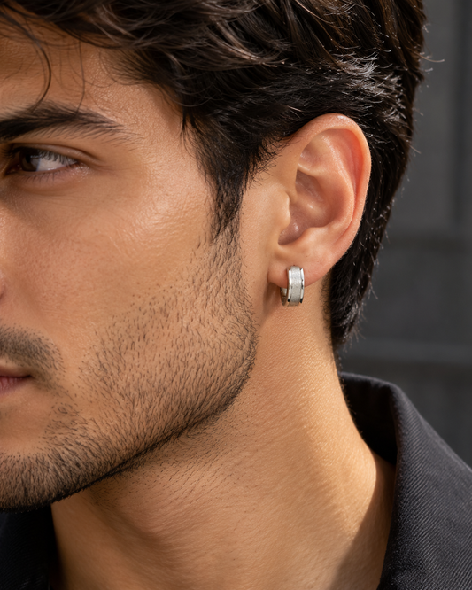STYLIT Men’s Silver Textured Huggie Hoop Earrings
