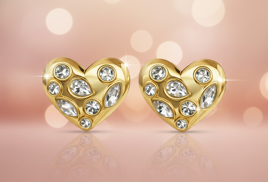 Regal Crystal Heart Stud Earrings