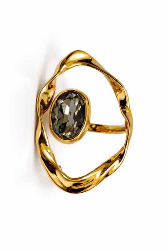 STYLIT Aurelia Sculptural Smoky Crystal Statement Ring