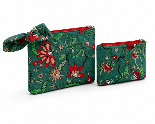 Floral Printed Cotton Makeup Pouch & Coin Purse Set – 2 Pcs