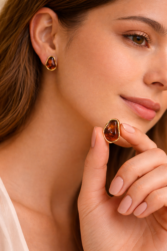 Amber resin stud earrings