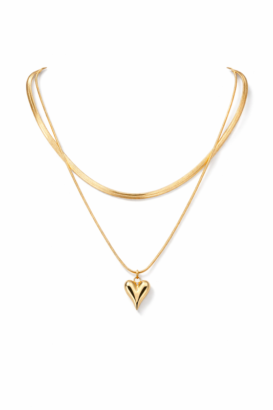 Lumiere Heart Layered Snake Chain Necklace (Gold-Tone)