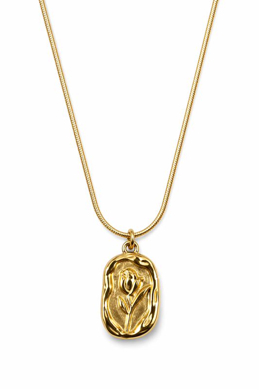 Gold-Tone Floral Embossed Pendant Necklace