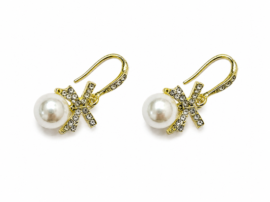 Golden Bow Pearl Drop Earrings