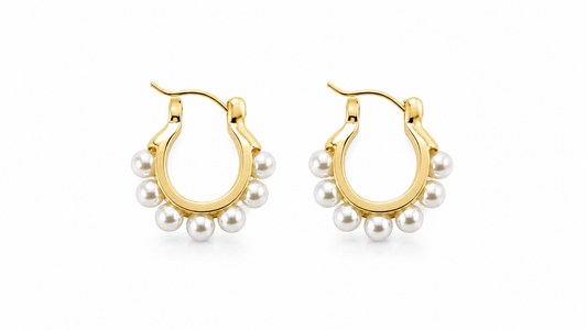 Gold-Tone Pearl Hoop Earrings