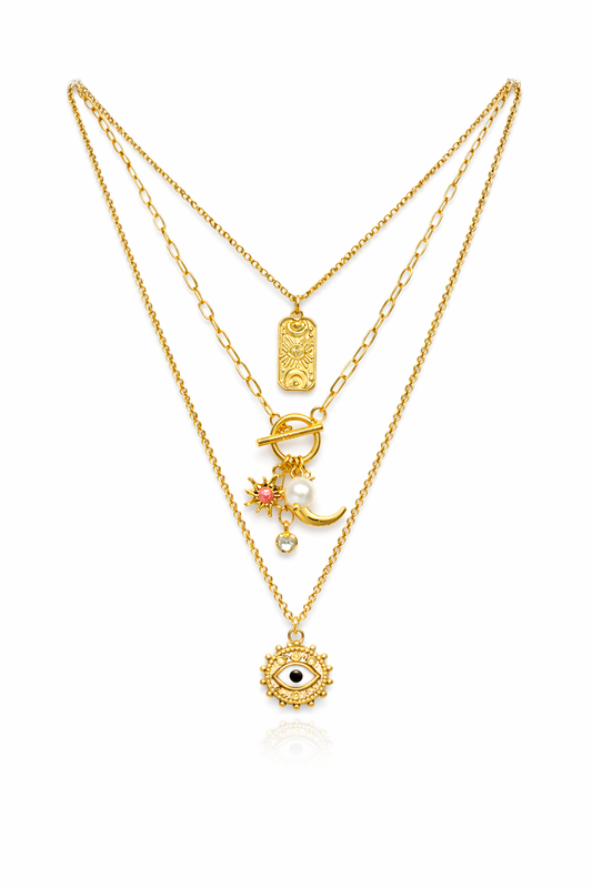 Celestial Evil Eye Layered Charm Necklace
