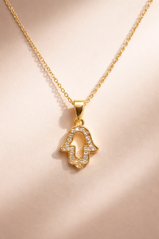 Crystal Hamsa Protection Pendant Necklace