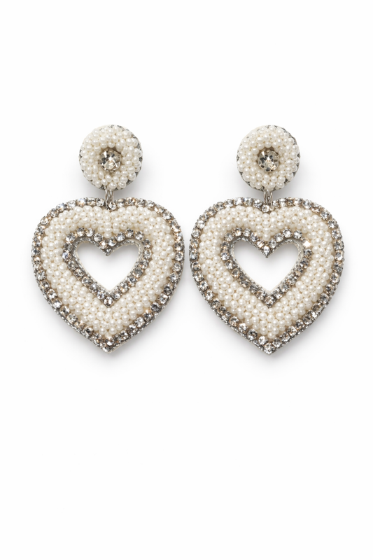 White Halo Heart Earrings