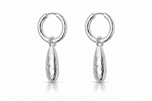 Silver Luna Drop Hoop Earring