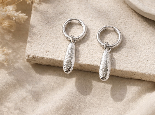 Silver Luna Drop Hoop Earring