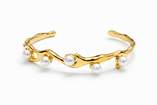STYLIT Pearl Wave Gold Cuff