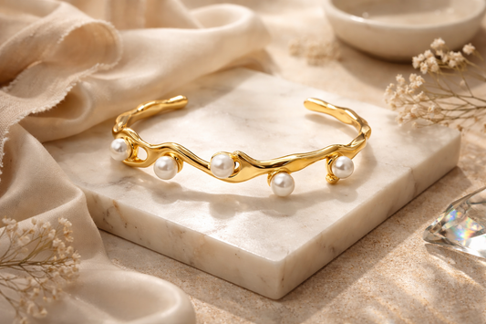 STYLIT Pearl Wave Gold Cuff