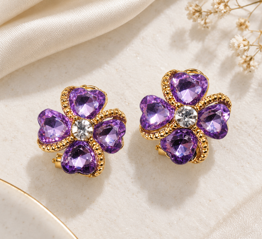 Violet Heart Bloom Earrings