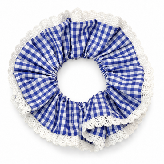 Blue Gingham Lace Scrunchie