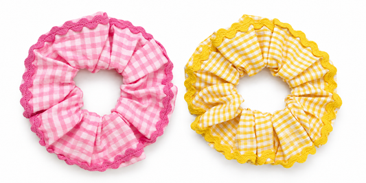 Gingham Ric-Rac Lace Scrunchies – Set of 2