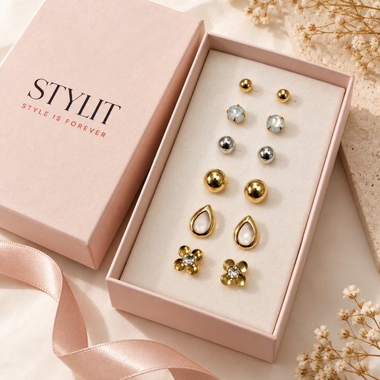 STYLIT Luxe 6-Pair Statement Stud Earrings Set for Women