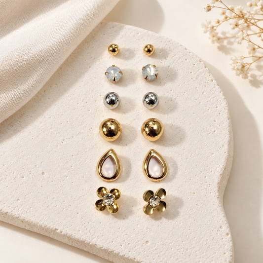 STYLIT Luxe 6-Pair Statement Stud Earrings Set for Women