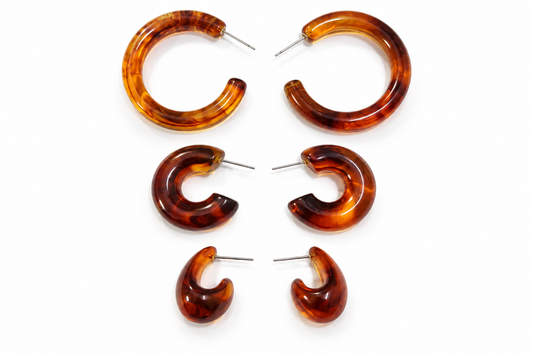 Tortoiseshell Resin Hoop Earrings Set of 3