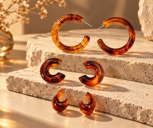 Tortoiseshell Resin Hoop Earrings Set of 3