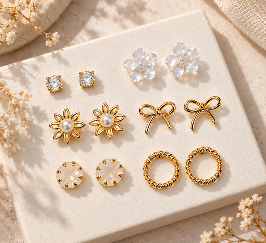 STYLIT Gold-Tone & Crystal Earrings Set of 6 Pairs