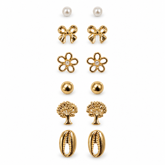 STYLIT Gold-Tone & Pearl Stud Earrings Set of 6
