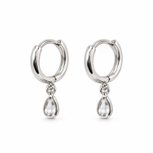 Silver-Tone Teardrop Huggie Hoop Earrings for Men