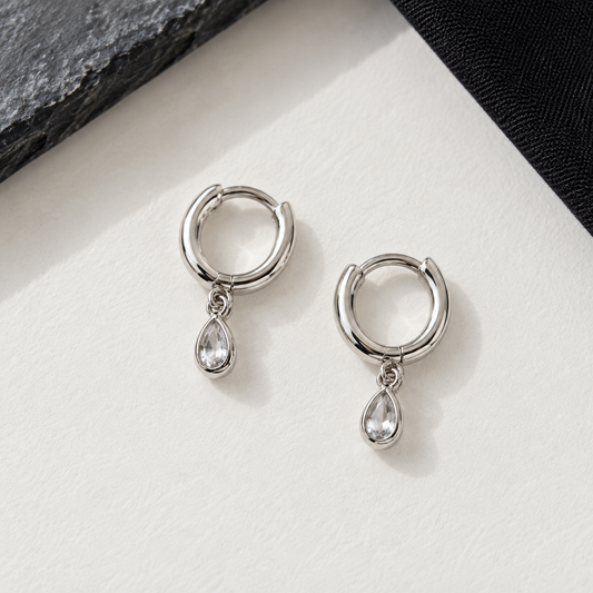 Silver-Tone Teardrop Huggie Hoop Earrings for Men