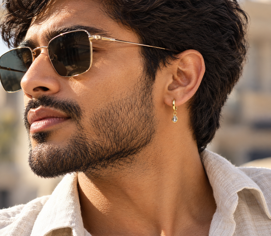 STYLIT Gold-Tone Teardrop Huggie Hoop Earrings for Men