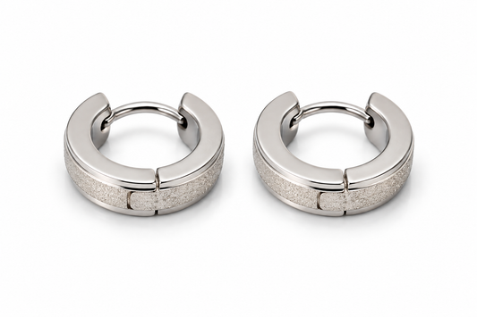 STYLIT Men’s Silver Textured Huggie Hoop Earrings