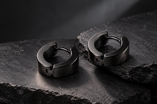 STYLIT Zedd Black Chunky Huggie Hoop Earrings for Men