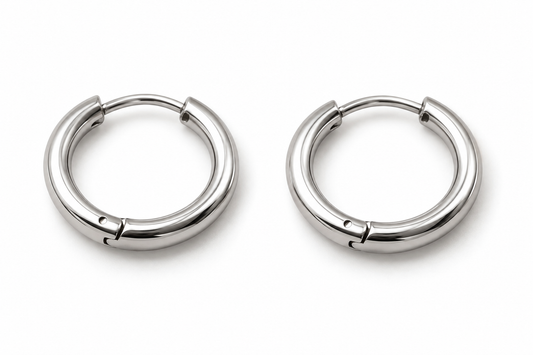 STYLIT Axis Huggies – Silver-Tone Men's Round Huggie Earrings