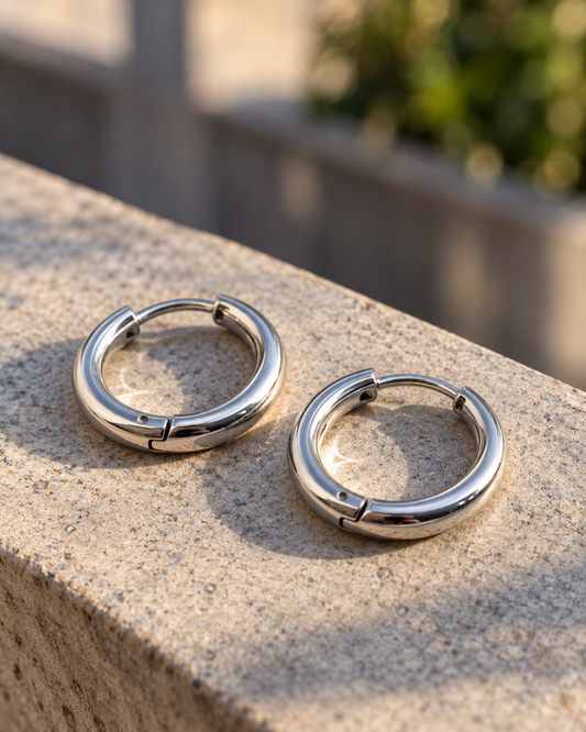 STYLIT Axis Huggies – Silver-Tone Men's Round Huggie Earrings