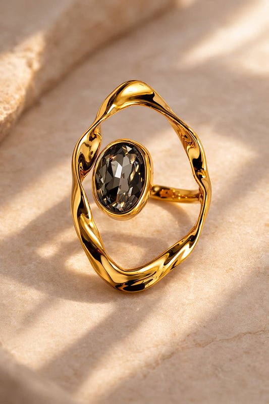 STYLIT Aurelia Sculptural Smoky Crystal Statement Ring