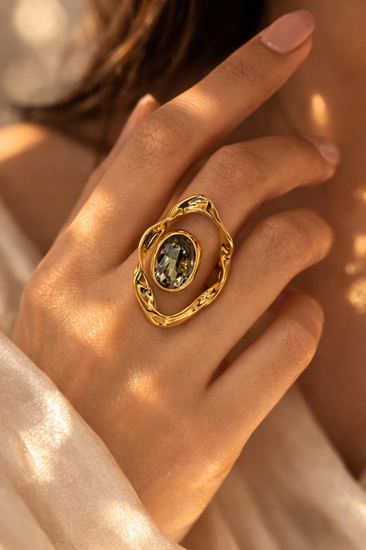 STYLIT Aurelia Sculptural Smoky Crystal Statement Ring