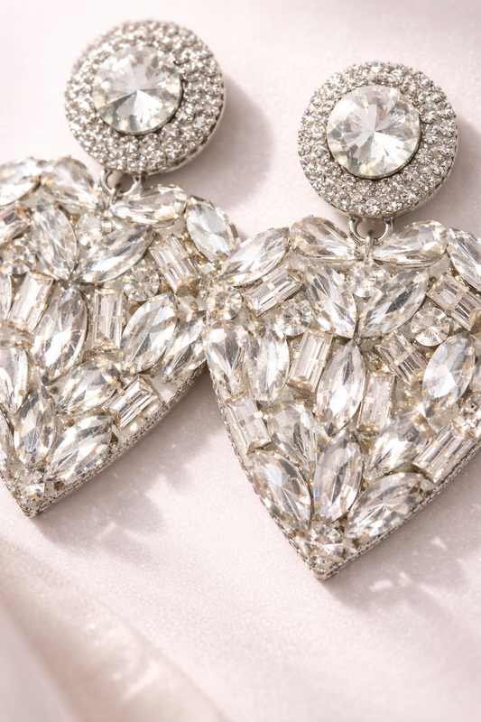 Crystal Heart Halo Statement Earrings